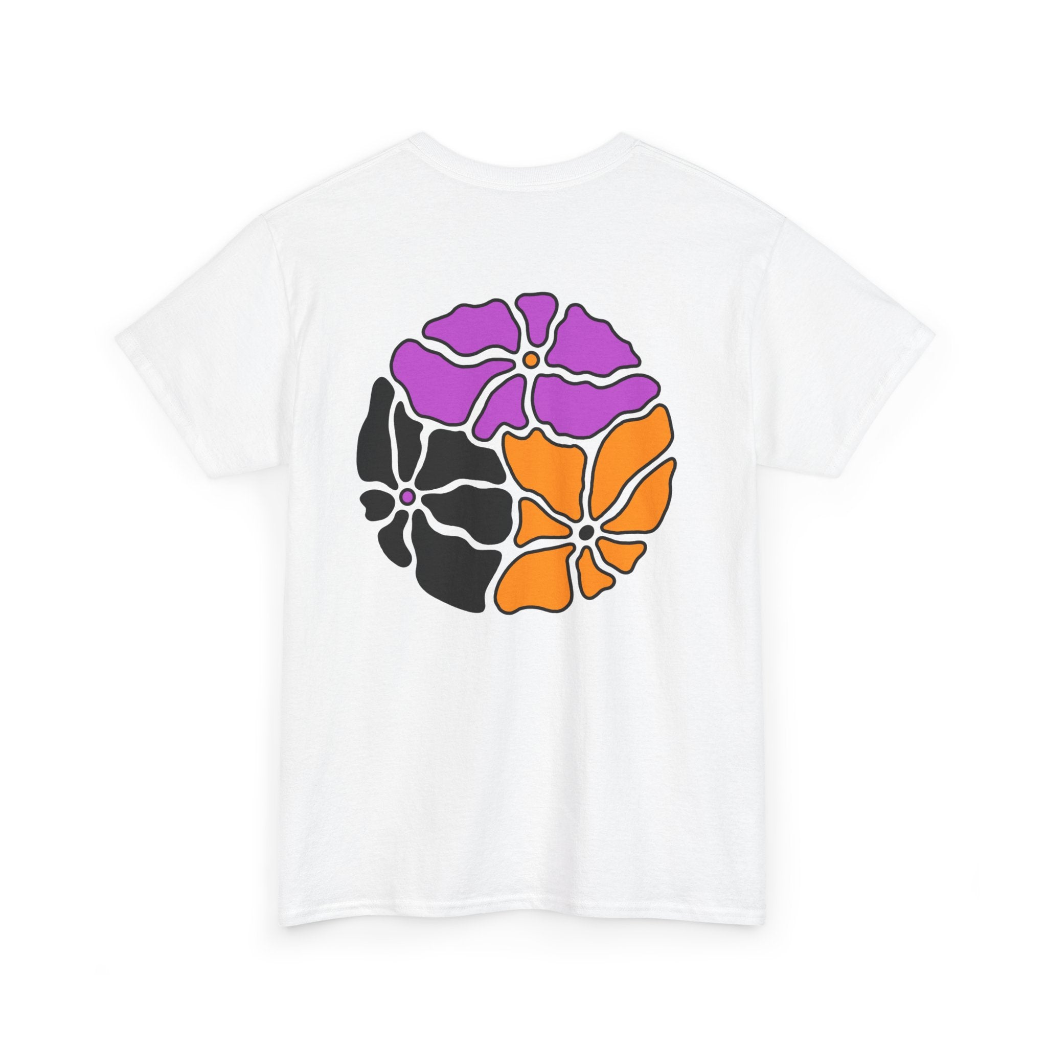 Floral Circle Tee — Purple & Orange Flower Graphic T-Shirt